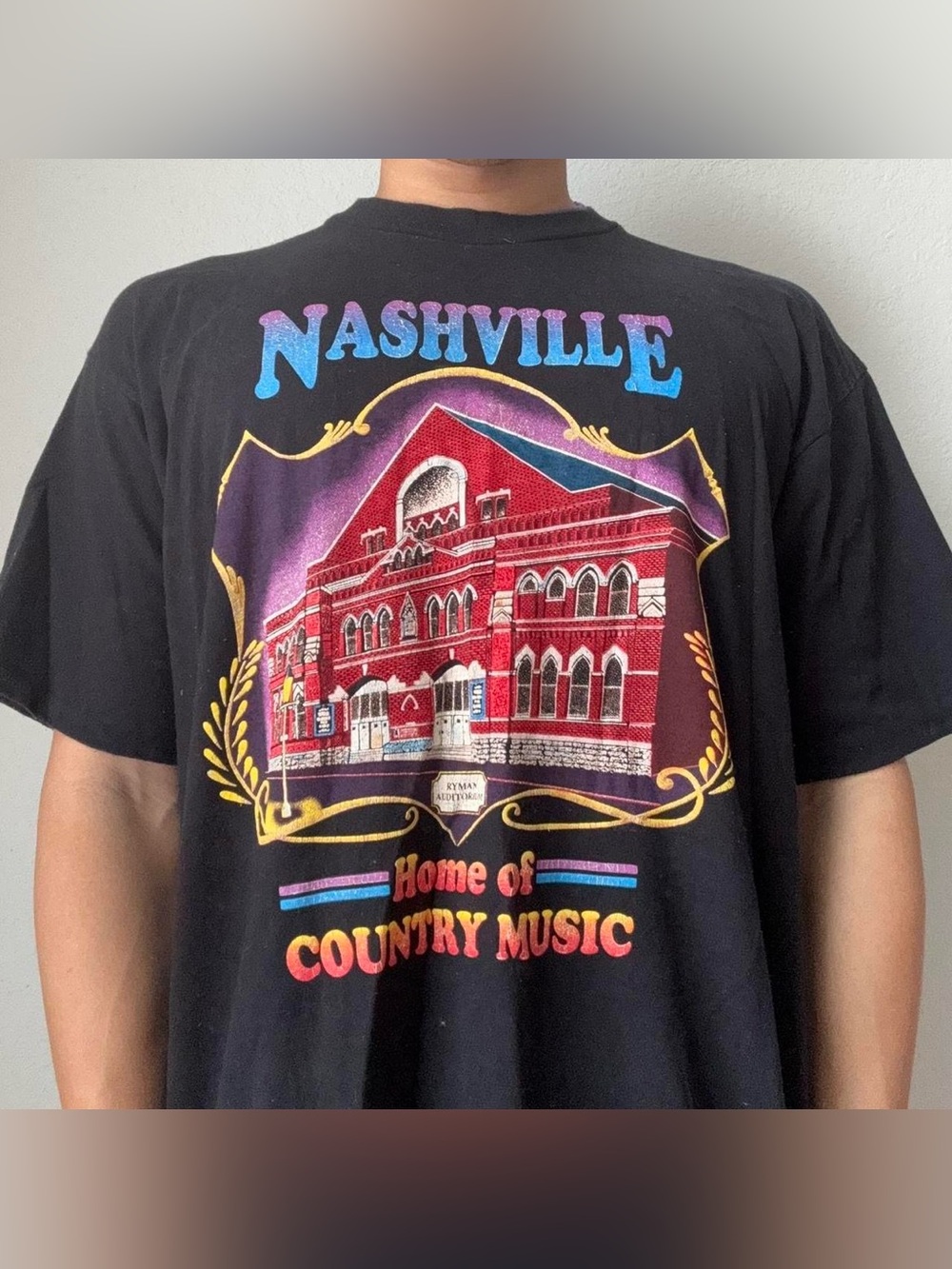 Vintage 199s Nashville "Home of Country Music" Graphics Black Single Stitched